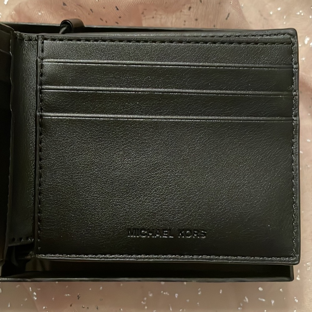 Brand New Michael Kors Black Slim Billfold Men's Wallet w/ Money Clip Box Set - Picture 8 of 14